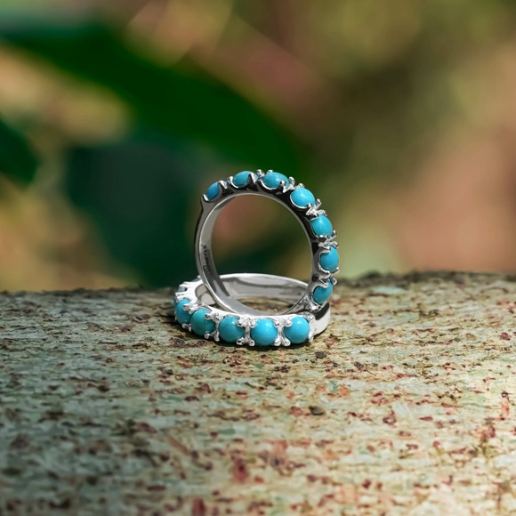Campitos Turquoise Seven Stones Prong Set Ring in Sterling Silver - Picture 3 of 4